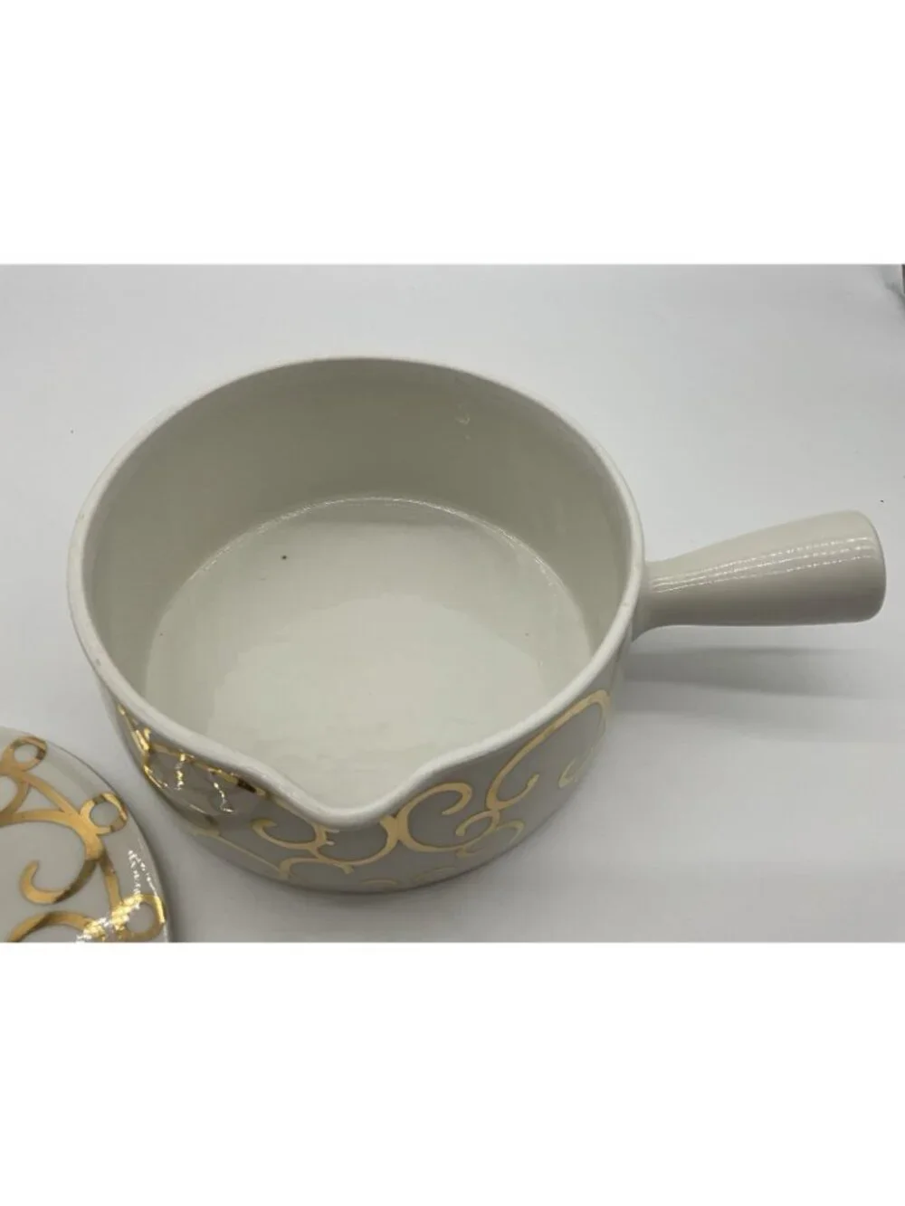 Porcelaine De Paris Vintage Fondue Large Saucepan Pouring Spout, Lid and Handle